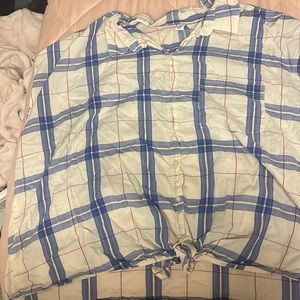 Blue and white flannel shirt